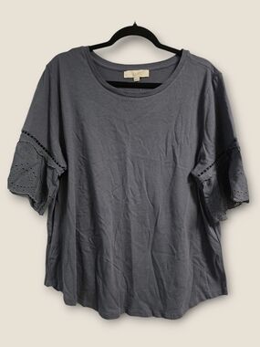 LOFT NWT Modal Blend Short Flutter Eyelet Sleeves Pullover Tee Size XL